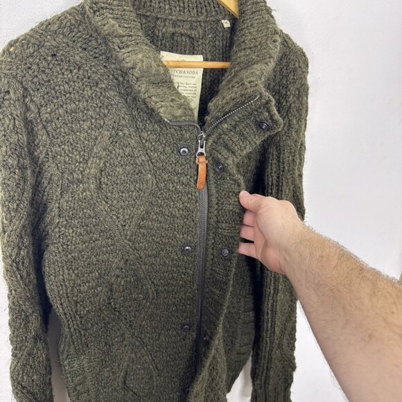 Scotch & Soda Men XL Cable Knit Wool Alpaca Blend Zip Jacket Green - Picture 6 of 8